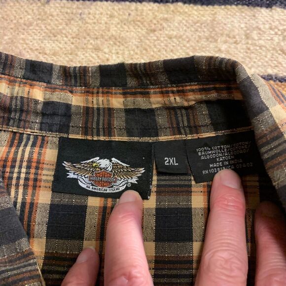 Harley Davidson Plaid Button Front Shirt Grunge 90s Mens Oversized 2XL Flawed - Picture 3 of 8